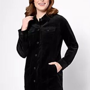 Denim & Co. Stretch Velveteen Regular Long Jacket